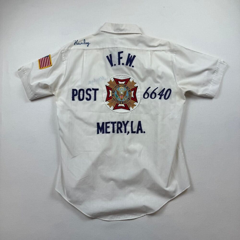 Vintage 70s White Mohawk VFW Post 6640 Uniform Shirt Size 16
